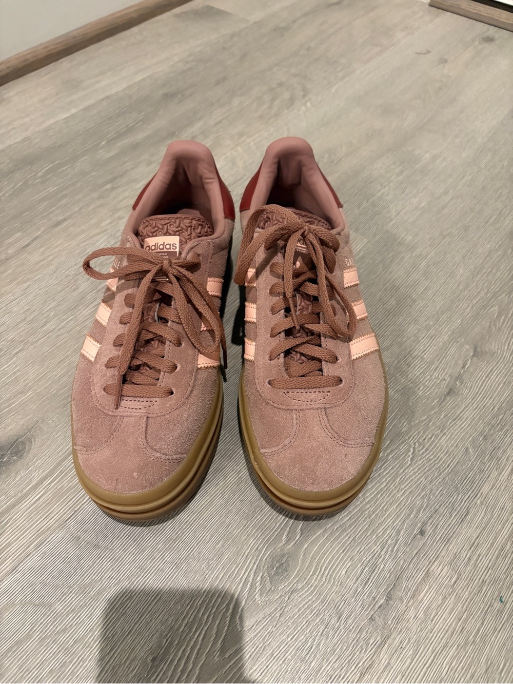 adidas Women's Gazelle Rose Suede with Pink Stripes and Gum Sole